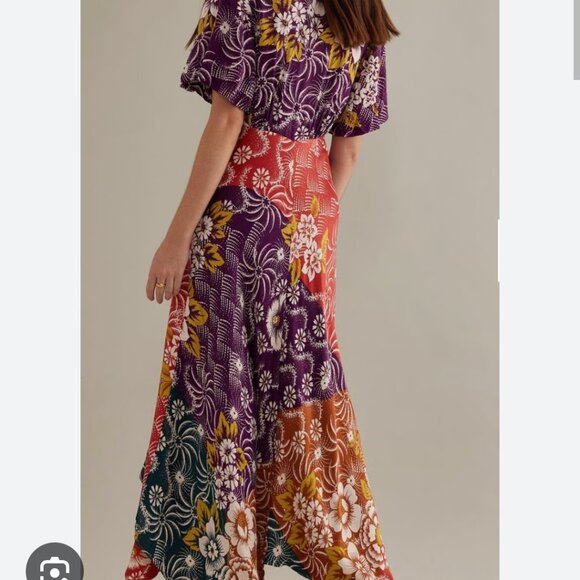 By Anthropologie V-Neck Flutter-Sleeve Buttoned Handkerchief Maxi Dress - Picture 5 of 9